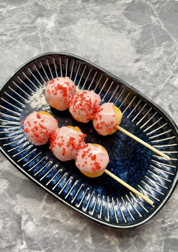 Sakura Chocolate Mochi Donut Balls on Skewers